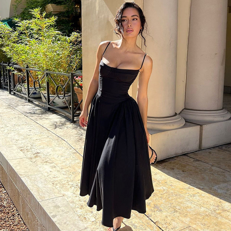 Women Wear Autumn Winter Sexy Waist Trimming Slim Backless Sling Dress