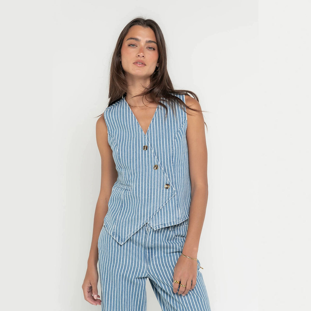 Autumn Street Hipster Loose Simple Vest Striped Trousers Set