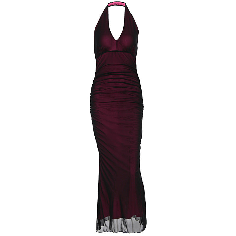 Women Clothing Summer Sexy Halter Mesh Sexy Sleeveless Dress