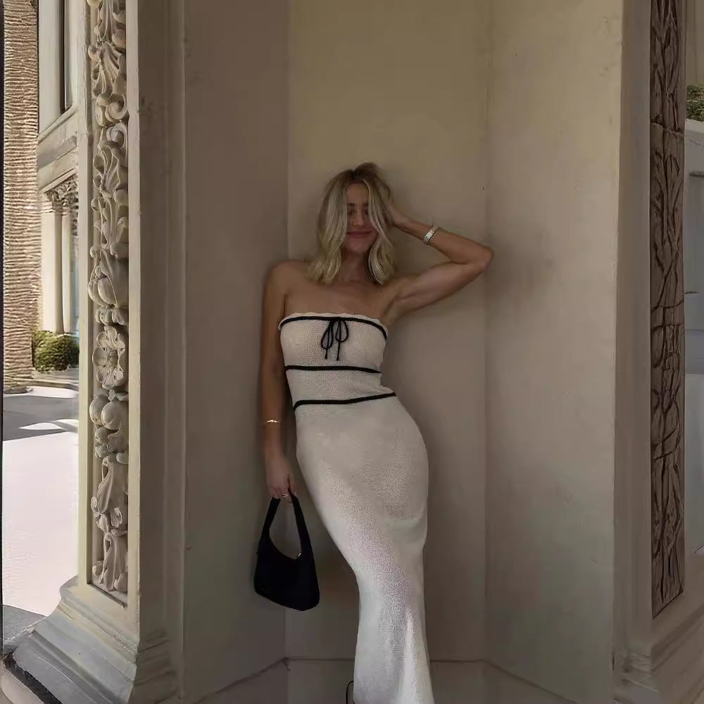 Women Clothing Tube Top Dress High Grade Knitted Maxi Dress Spring Autumn High Grade Maxi Dress