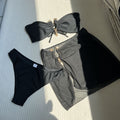 Sexy Solid Color Tube Top Three Piece Mesh Swimwear Swimsuit Bikini Bikini
