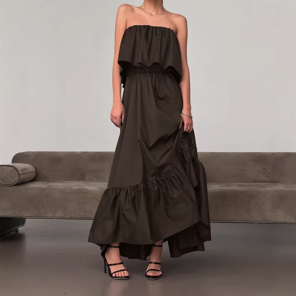 Spring Summer French Ruffled Tube Top Elegant Dress Women Office Elegant Dress