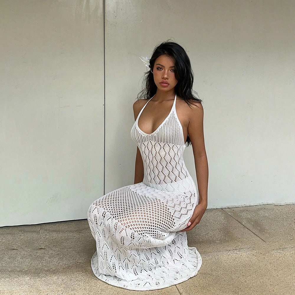 Women's Knitted Hollow Out Beach Cover Up Bikini Swimsuit Dress