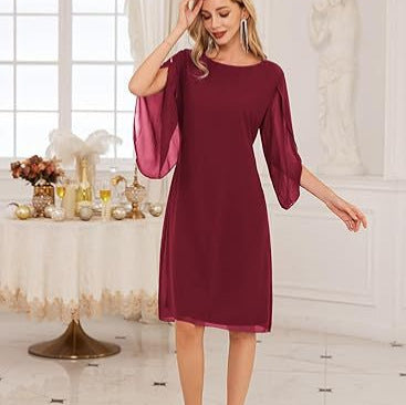 Women’s Irregular Sleeve Solid Color Chiffon Swing Dress