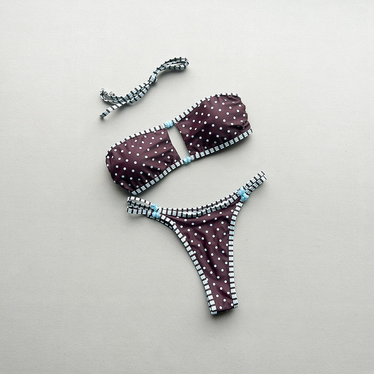 Polka Dot Strapless Tube Top Bikini Set with Cutout Details