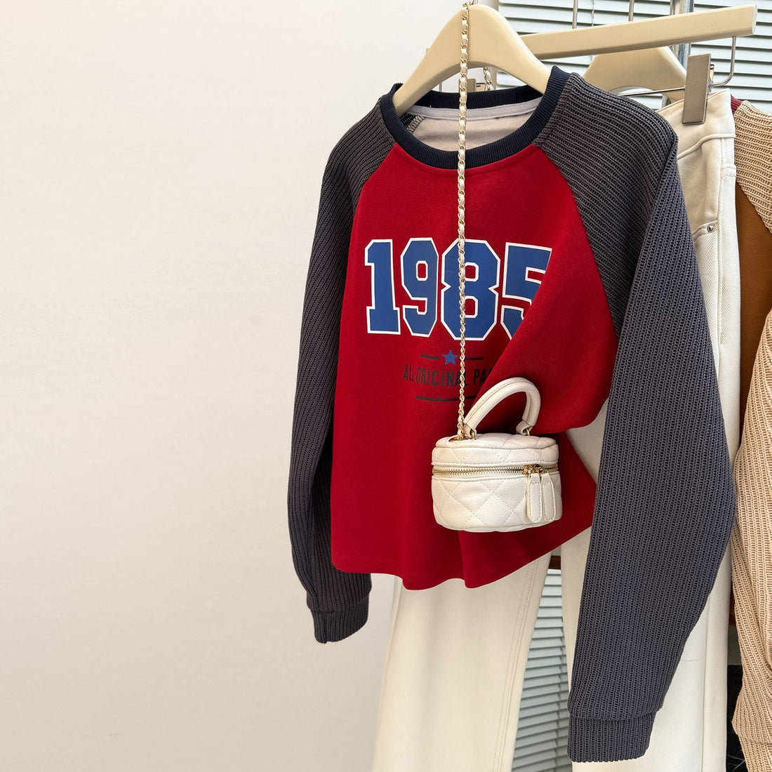 Women's 1985 Graphic Raglan Knit Sweatshirt Harajuku Style