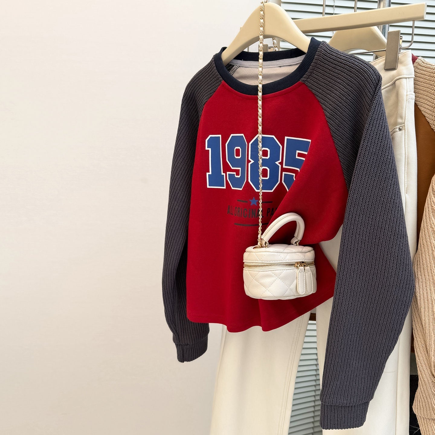 Women's 1985 Graphic Raglan Knit Sweatshirt Harajuku Style