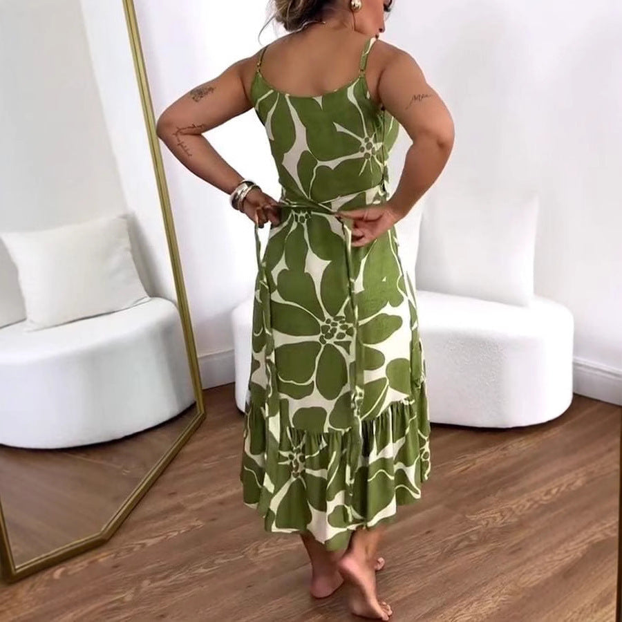 Elegance Women's Cross Collar Floral A-Line Midi Dress