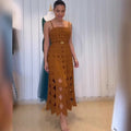 Summer High Waist Hollow Out Cutout out Camisole Printed Fashionable Elegant Dress