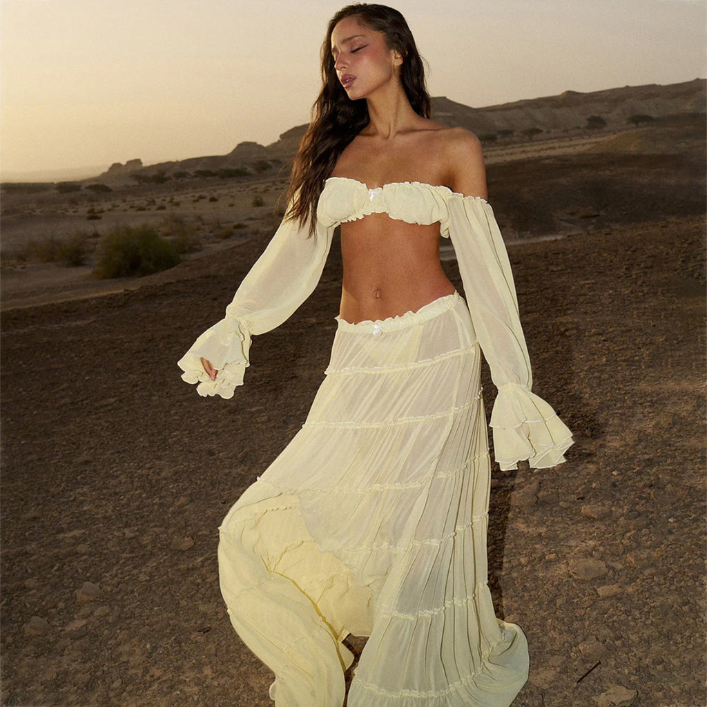 Pale Yellow Bikini Set with Matching Chiffon Beach Blouse