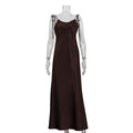 Sexy Long Suspender Dress Women Satin Drape Lace up off Shoulder Sleeveless High Waist Dress