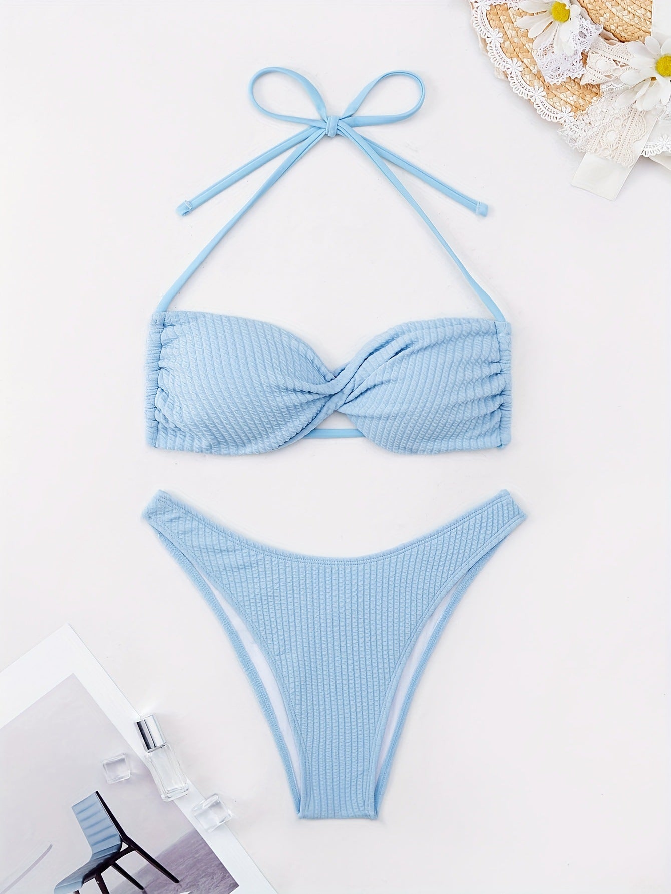 Women Underwire Halter Bikini Set Ruched Two Piece Swimsuit