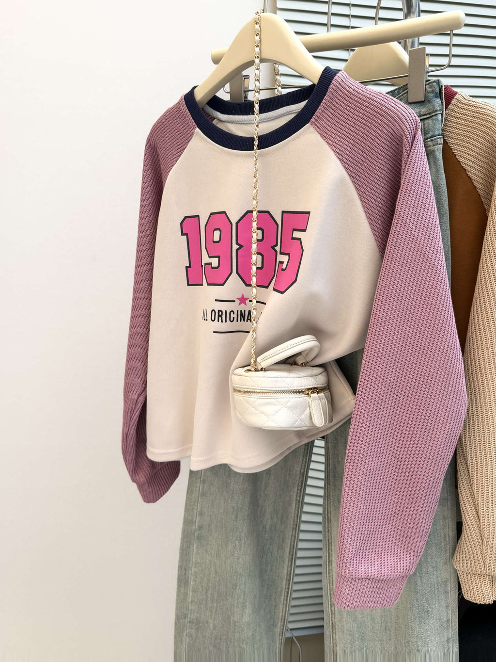 Women's 1985 Graphic Raglan Knit Sweatshirt Harajuku Style