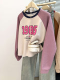 Women's 1985 Graphic Raglan Knit Sweatshirt Harajuku Style