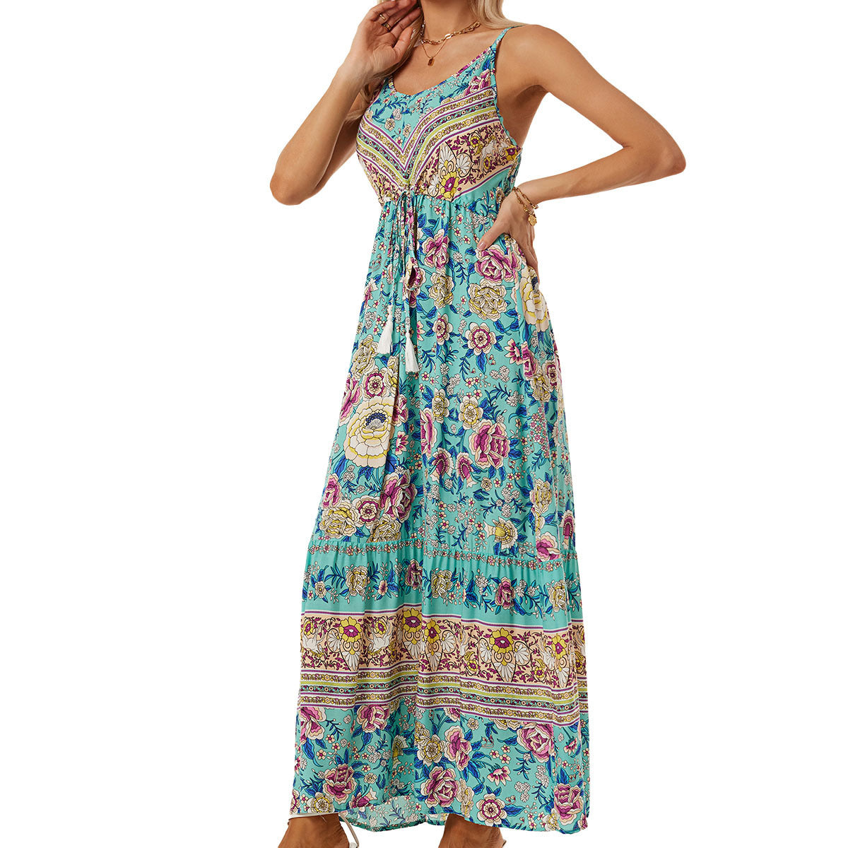 Women Bohemian Strap Dress Printed Vacation Beach Dress