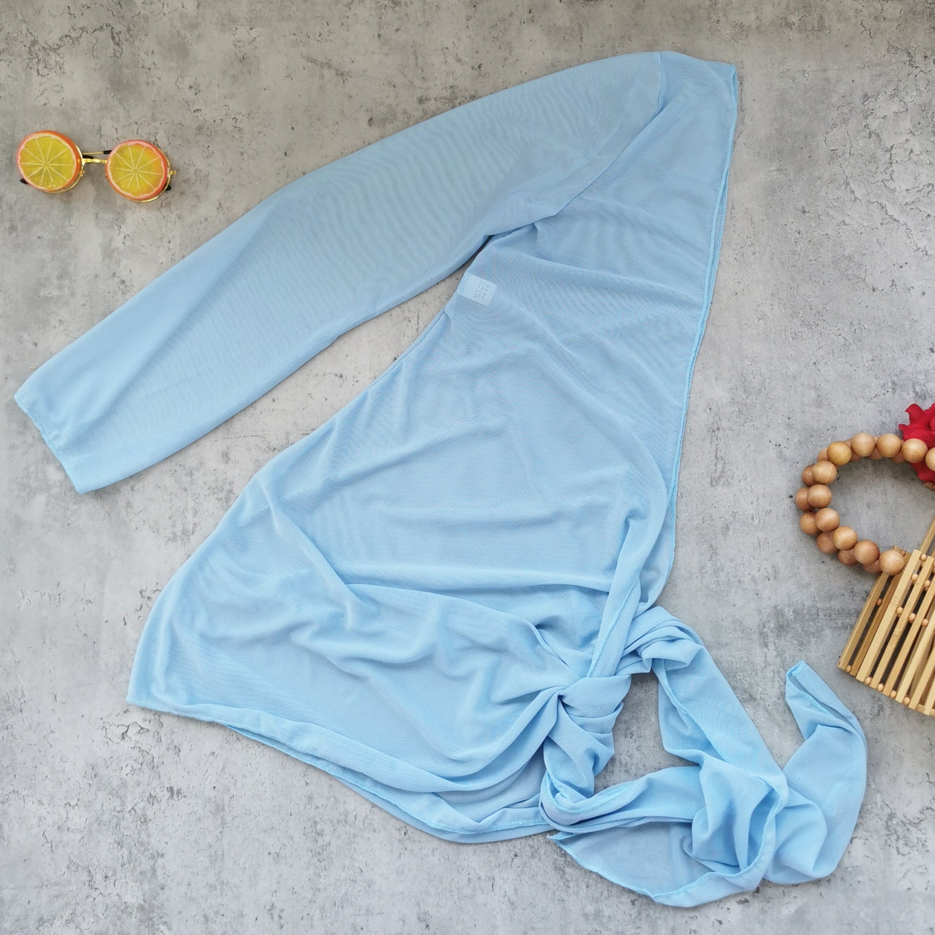 Low Waist Three Point Backless Bikini Set in Light Blue - side view
