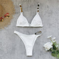 Pure White Backless Three Point Bikini with Asymmetric Ruched Ties