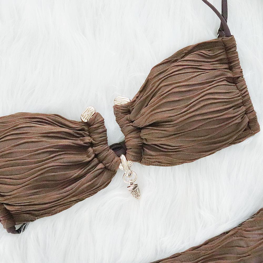 Women's Textured Two-Piece Bikini with Ring Detail and Tie Sides