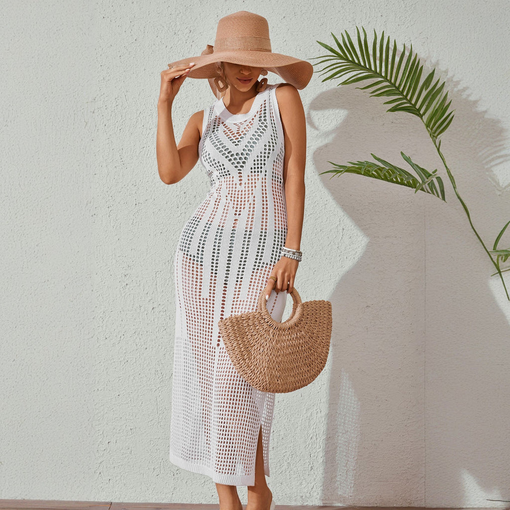 Beach Dress Women Solid Color Sexy Knitted Beach Bikini Swimsuit Blouse Sun Protective Clothing
