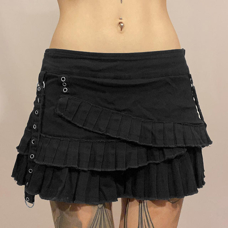 Summer Lace up Tiered Dress A line Hem Slimming Denim Skirt Sexy Street Little Short Dress