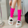 Women's Cream Knitted Ribbed Long Tube Calf Socks Leg Warmers - Image 11