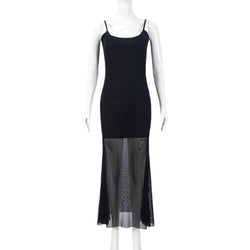 Women Clothing Autumn Cocktail Party Dinner High Mesh Double Layer U Collar Sexy Sling Slim Fit Dress