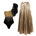 One Shoulder Boning Corset Ruffled Sequin One Piece Swimsuit