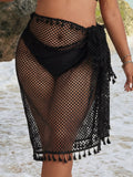 Boho Fringe Beach Shawl Sleeveless See-Through Vacation Cover Up