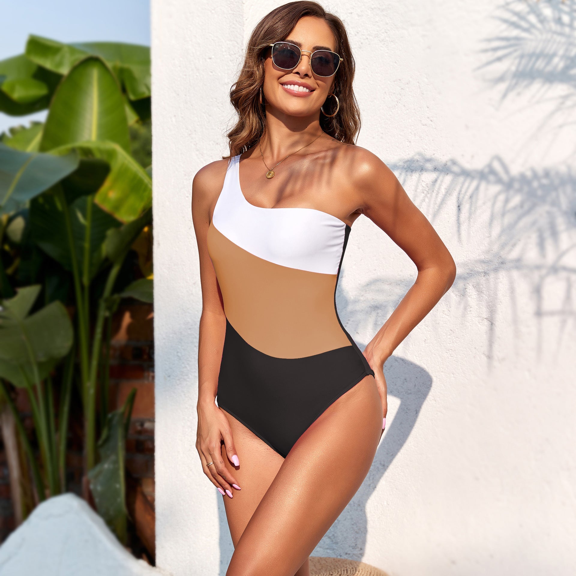 Swimsuit Solid Color Stitching One Piece Swimsuit Women Swimwear