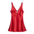 Heart Shaped Metal Decorative Silk Satin Short Dress Summer Sexy Backless V neck Slim Fit Mini Dress