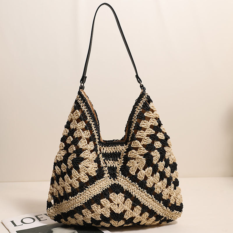 Woven Hollow Out Shoulder Bag Large Capacity Summer Beach Tote - Image 6