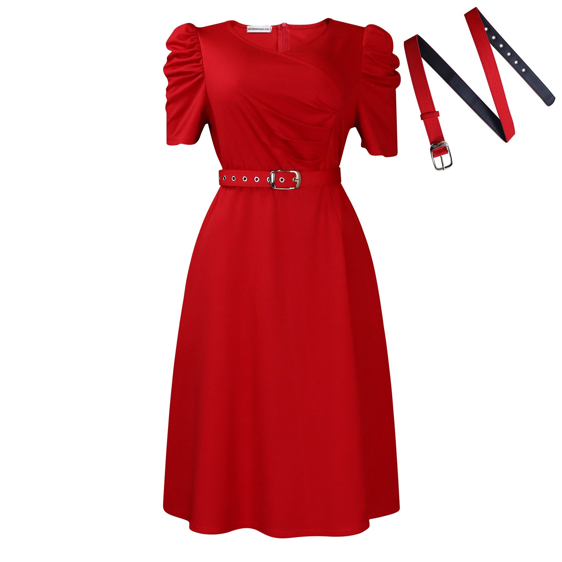 Women Clothing Pleated Elegant V neck Large Swing Dress