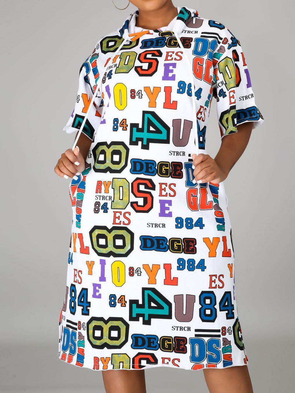 Women Casual Loose Letter Graphic Print Hooded Dress