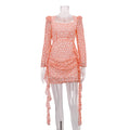 Sexy Floral Dress Women Summer Square Collar Long Sleeve Pleated High Waist Hip