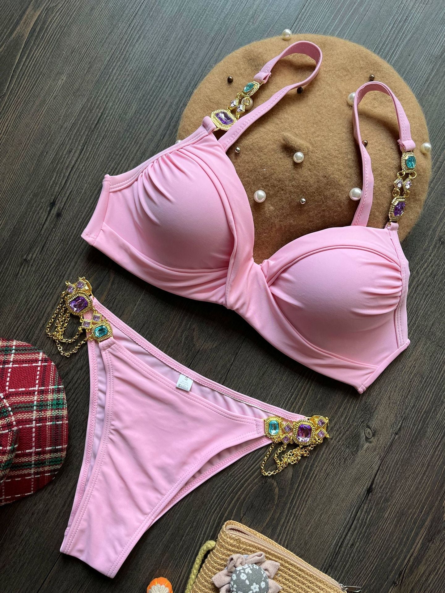Crystal Diamond Chain Bikini with Steel Support
