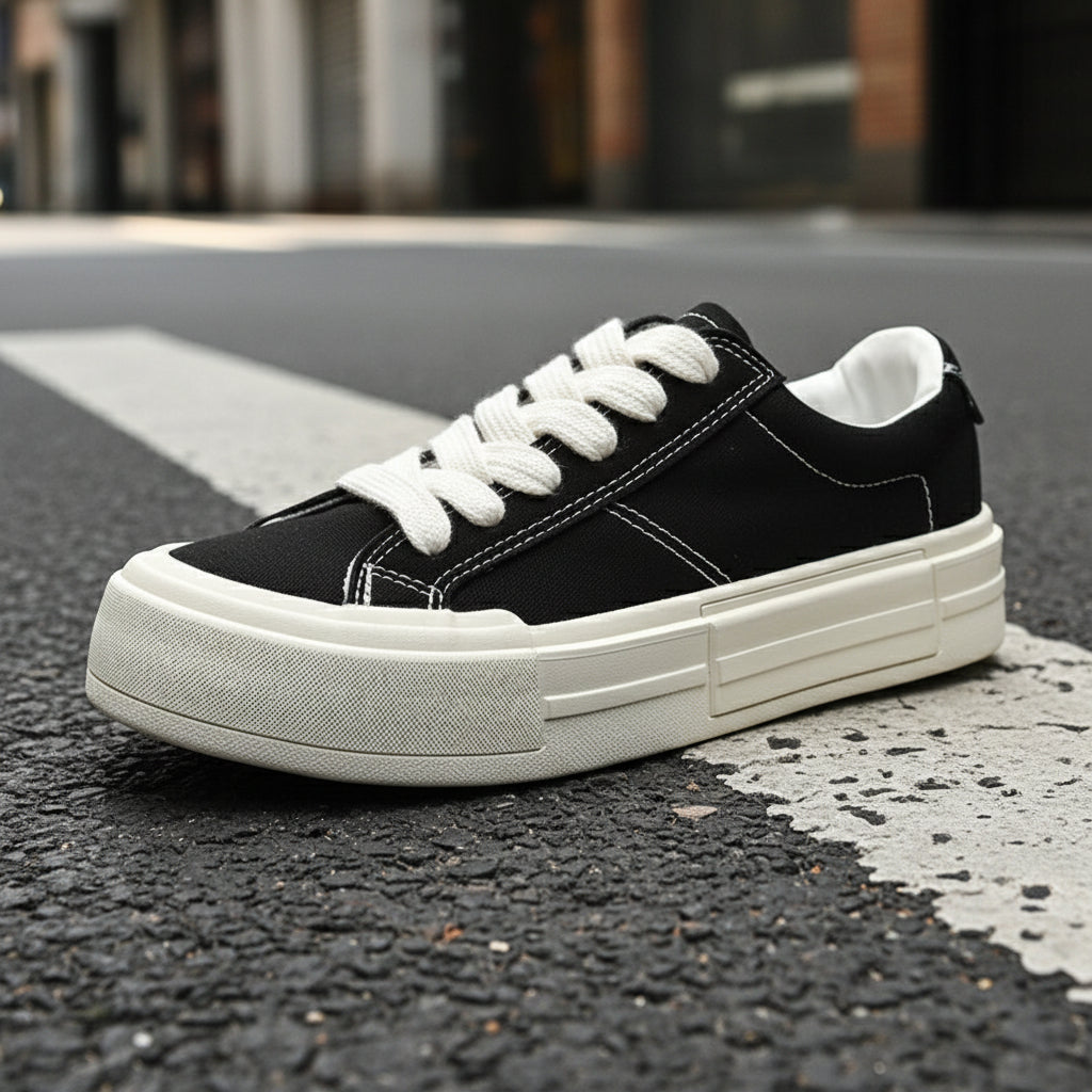 Women’s Canvas Platform Sneakers in Black and Grey - Image 6