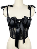 Lace Bow Boning Corset Bra Sexy Slimming Fish Hanging Tube Top Women Short Camisole Strap