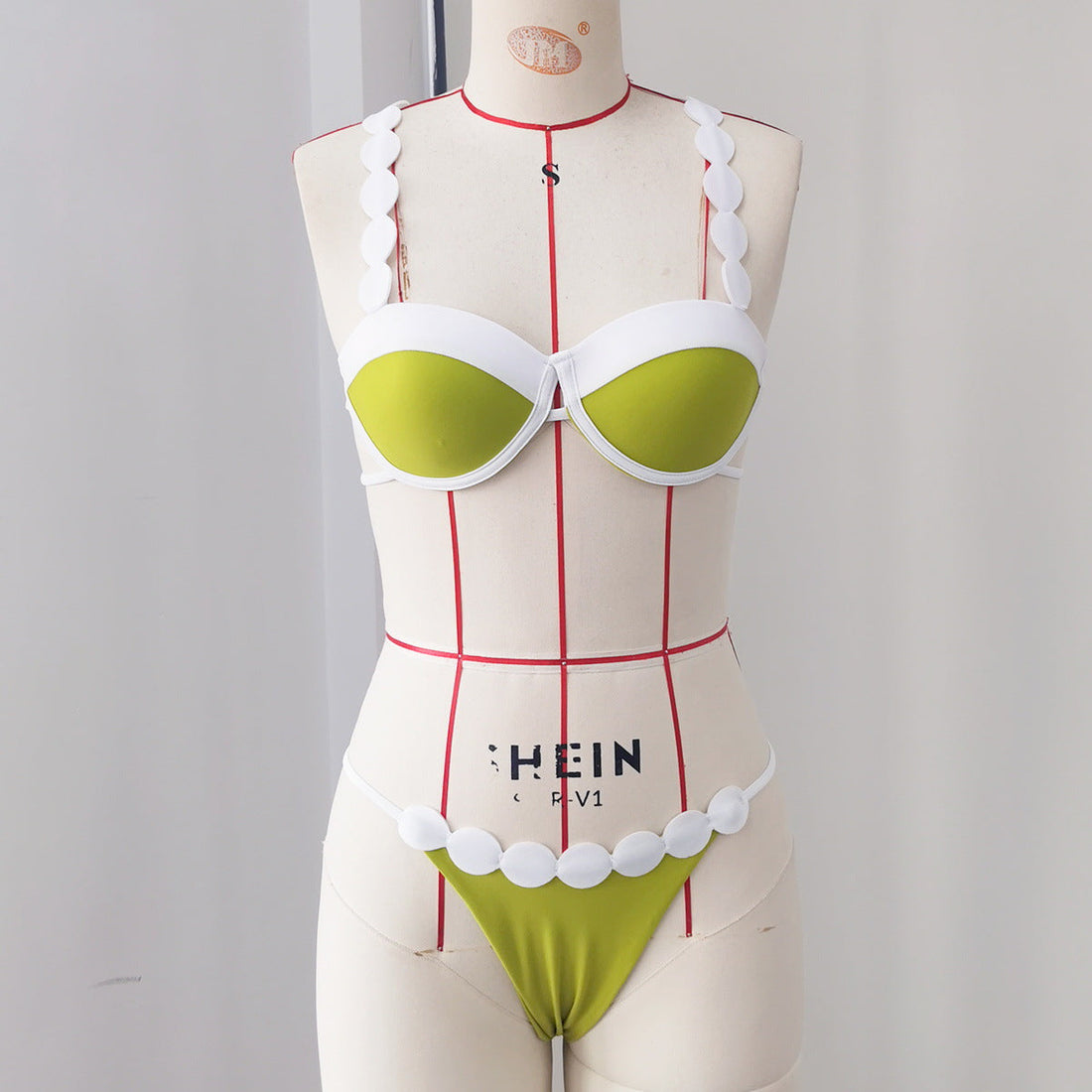 Ruched Backless Low-Waist Bikini Set Color Block Swimsuit