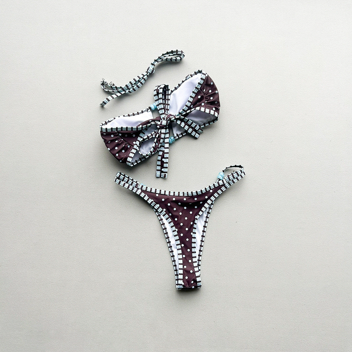 Polka Dot Strapless Tube Top Bikini Set with Cutout Details