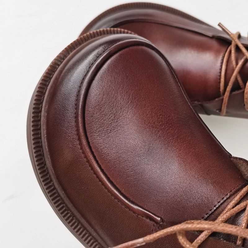 Women's Genuine Leather Chunky Big-Toe Ankle Boots Retro Style - Image 4