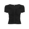Casual Street Black Buckle Pleated Hollow Out Cutout Slim Top Women Sexy All Matching Short T shirt