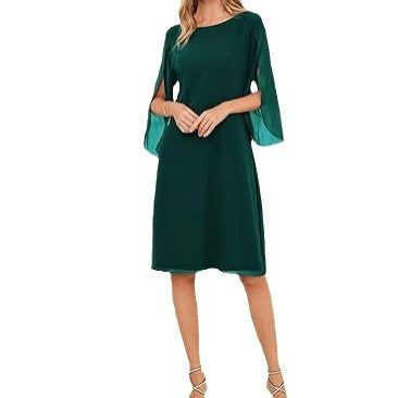 Women’s Irregular Sleeve Solid Color Chiffon Swing Dress