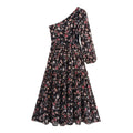 Women Clothing Summer Casual Oblique Single off Shoulder Printing Dress Women