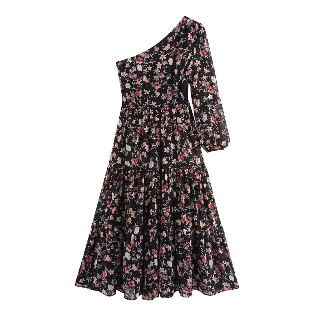 Women Clothing Summer Casual Oblique Single off Shoulder Printing Dress Women