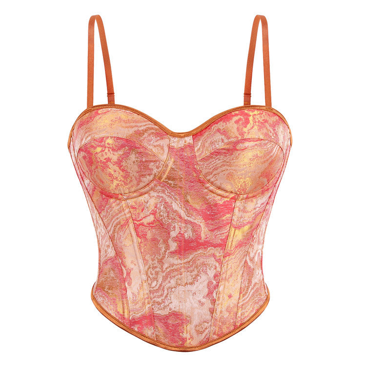Orange Double Shoulder Strap with Cup Women Tube Top Court Body Shaping Top