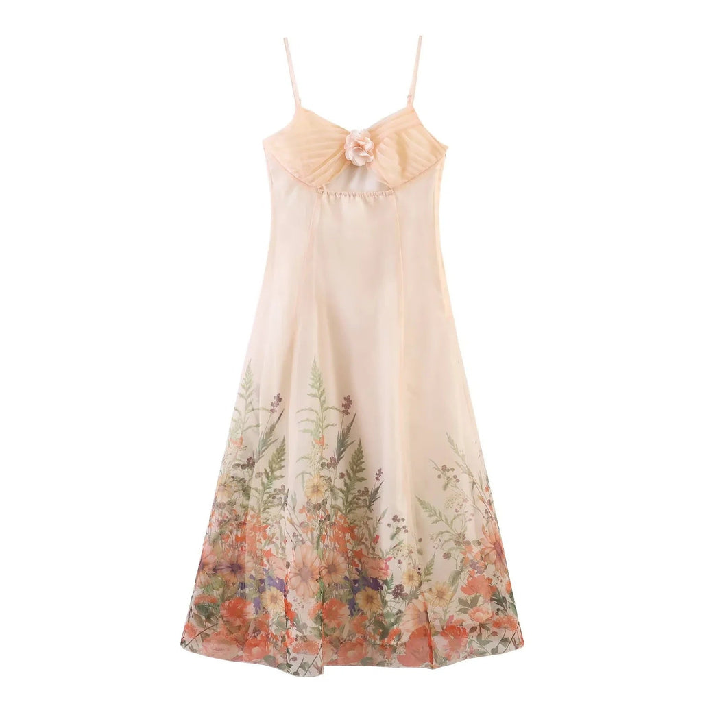 Summer Elegant Retro Printed Long Skirt Slim Fit Slimming Dress for Women