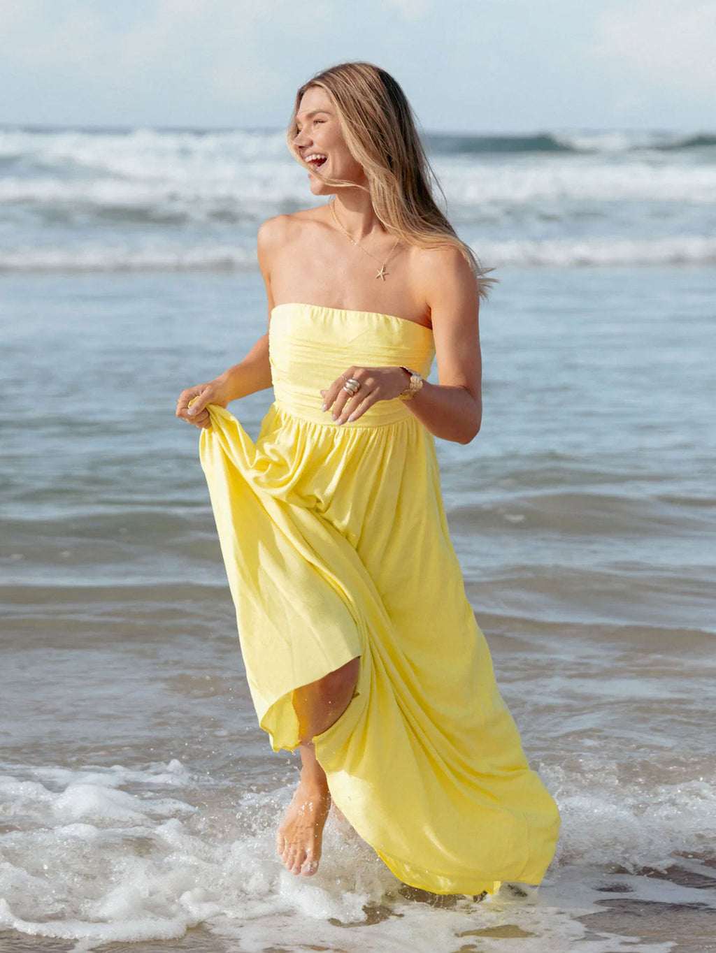 Women Tube Top Dress Summer Yellow Small Sleeveless Elegant Elegant Sexy Dress