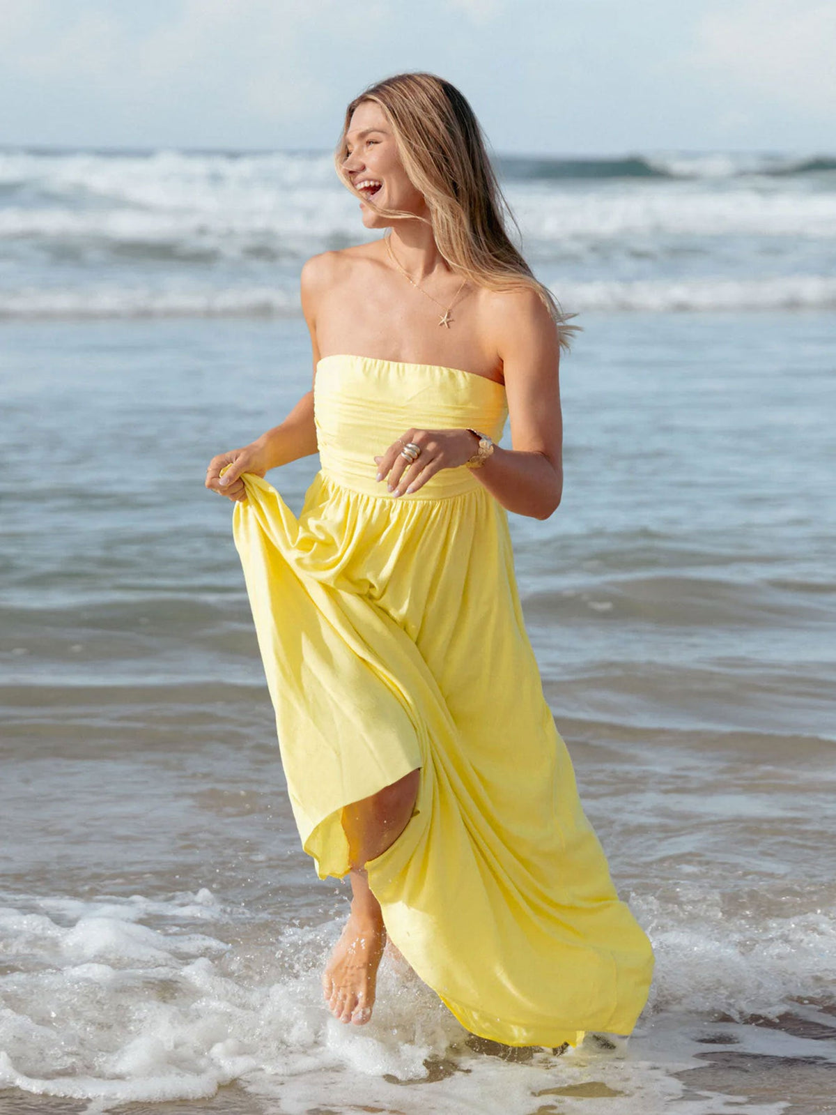 Women Tube Top Dress Summer Yellow Small Sleeveless Elegant Elegant Sexy Dress