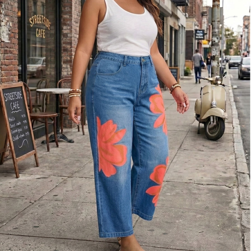 Women Summer Floral Print Jeans