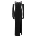 Summer Women Clothing Drilling Strapless Dress with Gloves Sexy Black Dress